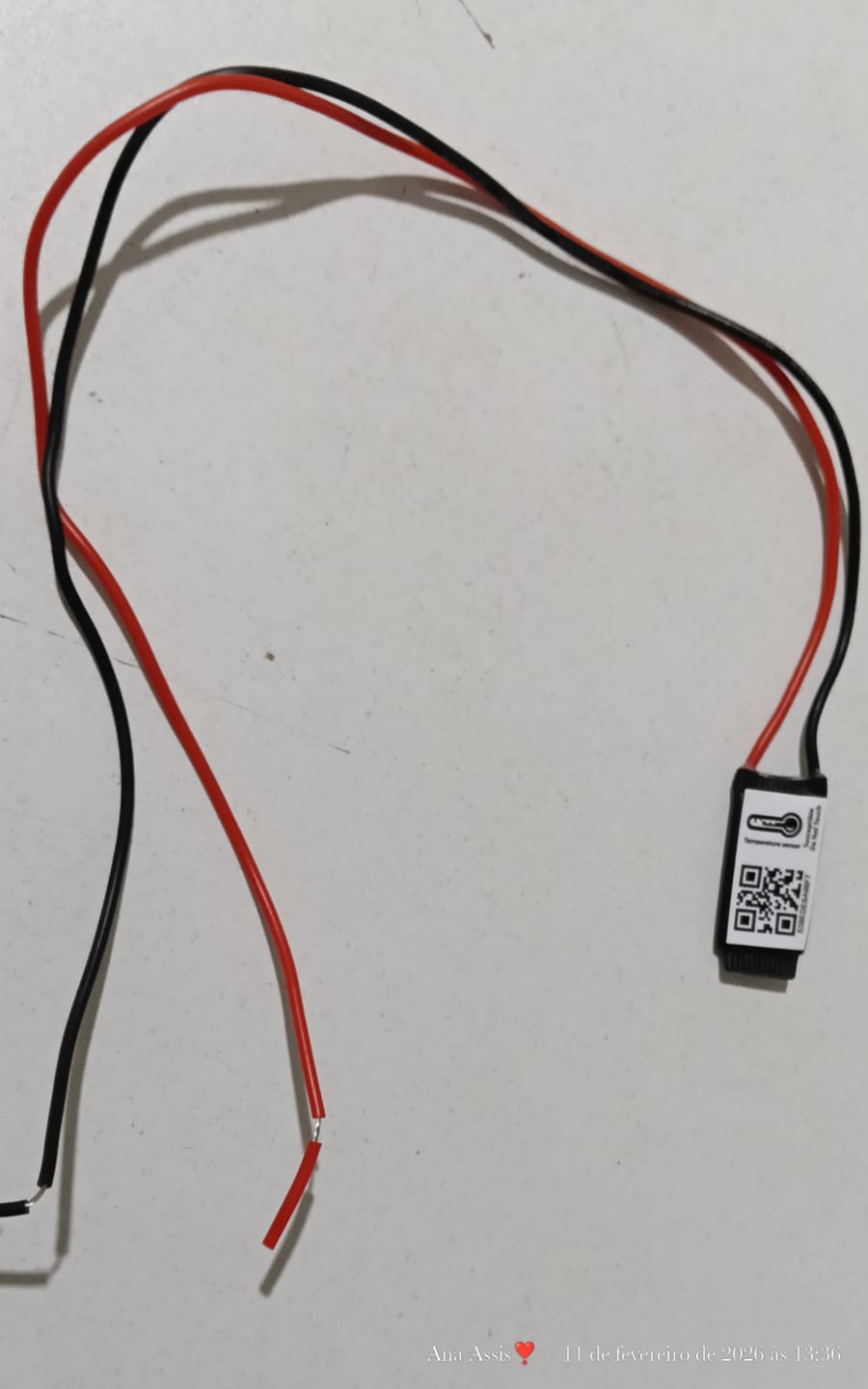 Modelo retangular preto com dois fios, vermelho e preto